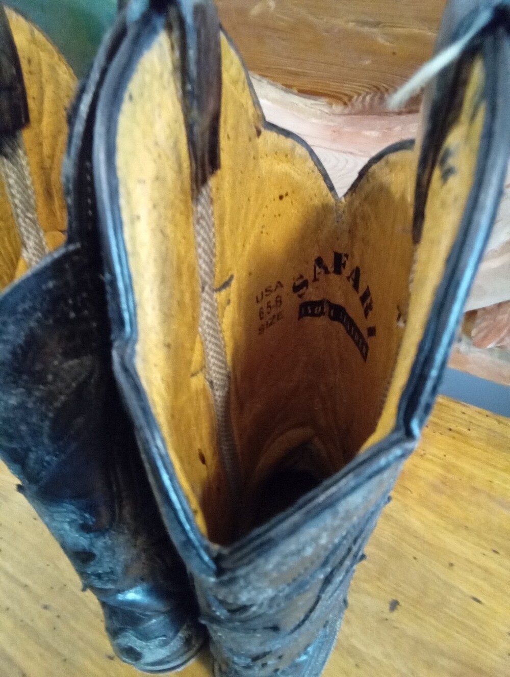 Vintage Safari Black Distressed  Leather Phoenix Tall Snip Toe Cowgirl Boots 6.5 - Picture 13 of 16